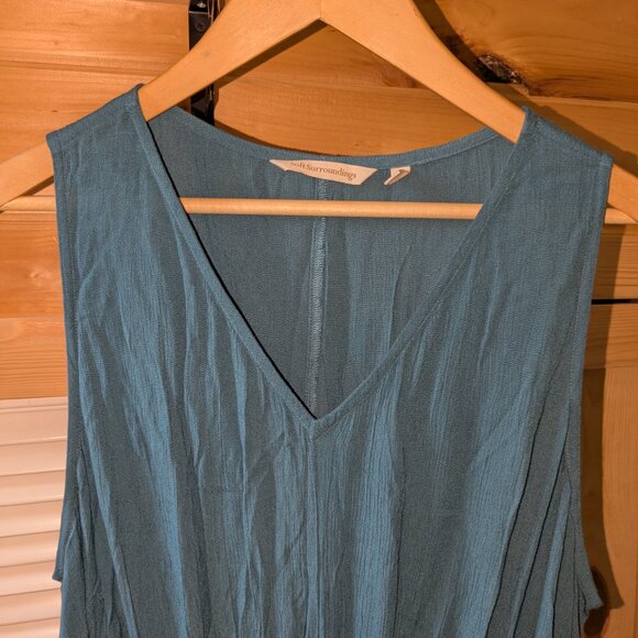 Soft Surroundings Katriane Gauze Maxi Dress Teal Large Crinkle Sleeveless Smock - Picture 7 of 11